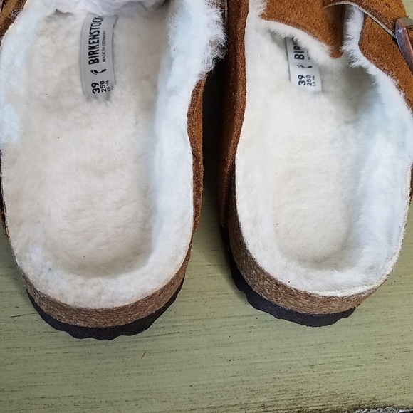 Birkenstock Suede Boston Clogs in Shearling in Mink Natural - Picture 10 of 12